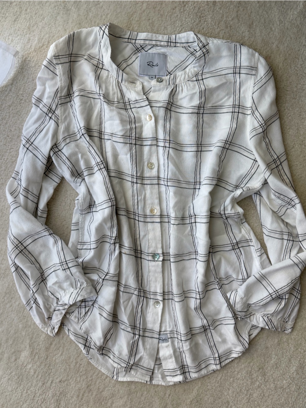 Rails White Button-Down Shirt with Gold & Black Windowpane Plaid